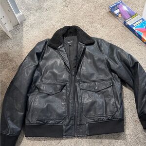 Express Black Bomber Jacket with Faux Fur Collar